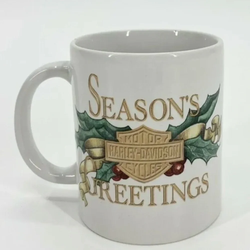 Vintage Harley Davidson HAPPY HARLEY HOLIDAYS Christmas Coffee Mug Cup.T5